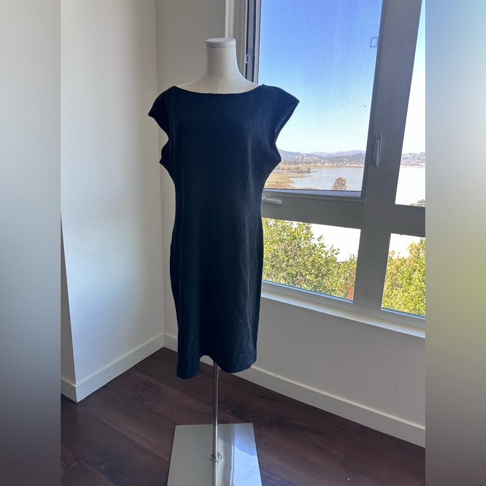 Eileen Fisher Bateau Neck Wool Dress L Large Charcoal